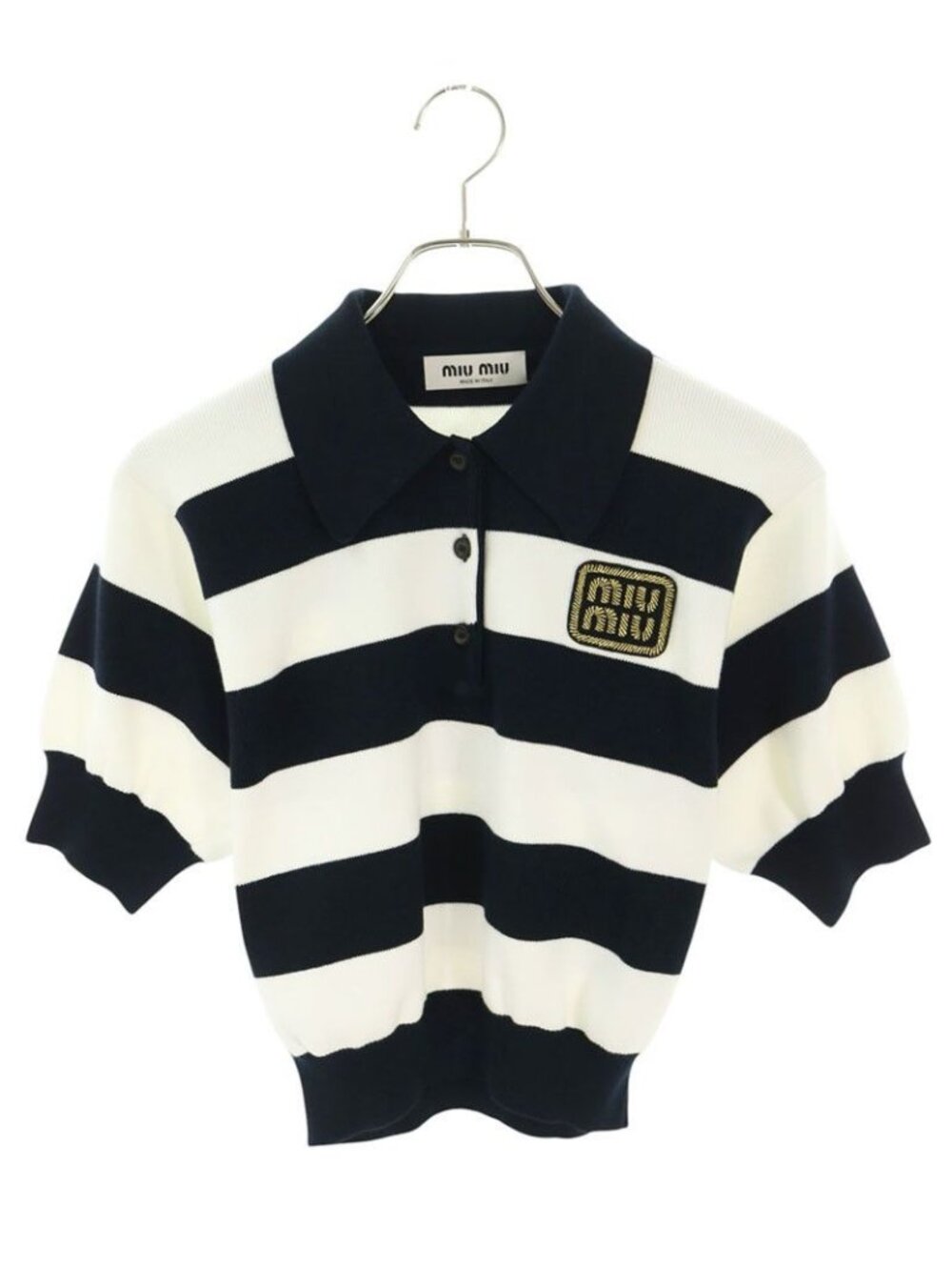 Miu Miu Logo Patch Border Short Sleeve Polo Knit Sweater 36